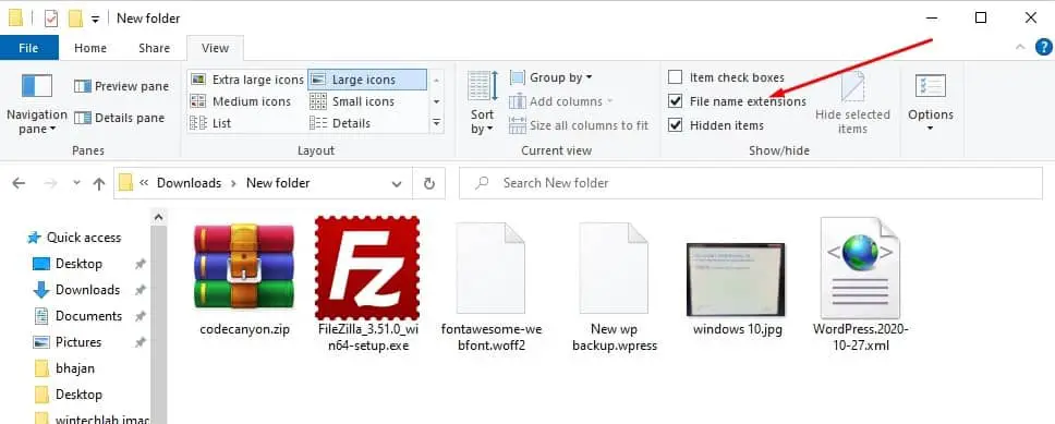 Show file name extensions