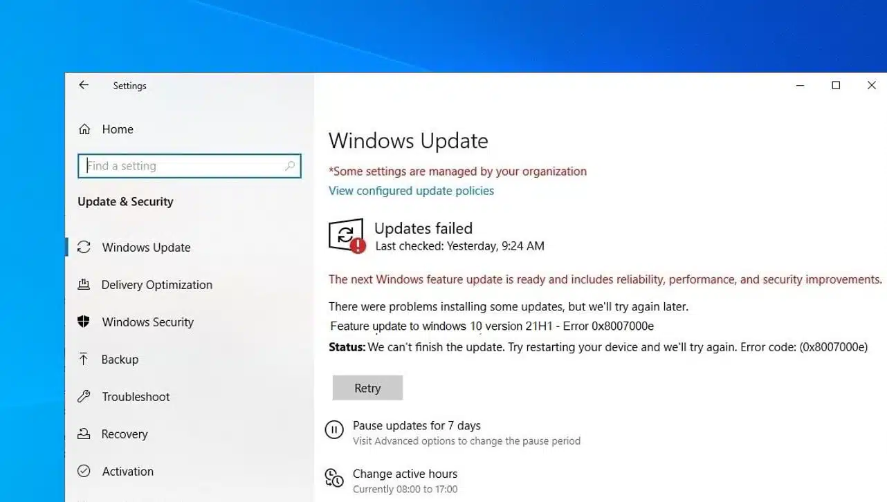 Windows 10 21H1 Update failed