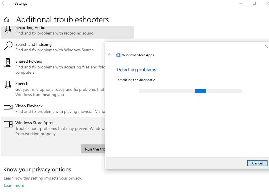Microsoft store app troubleshooter