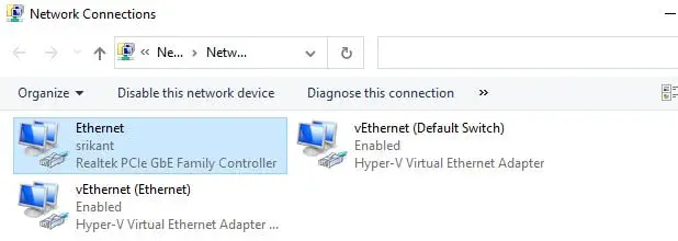 Note down network adapter name