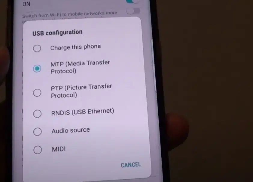 USB configuration Settings on Android