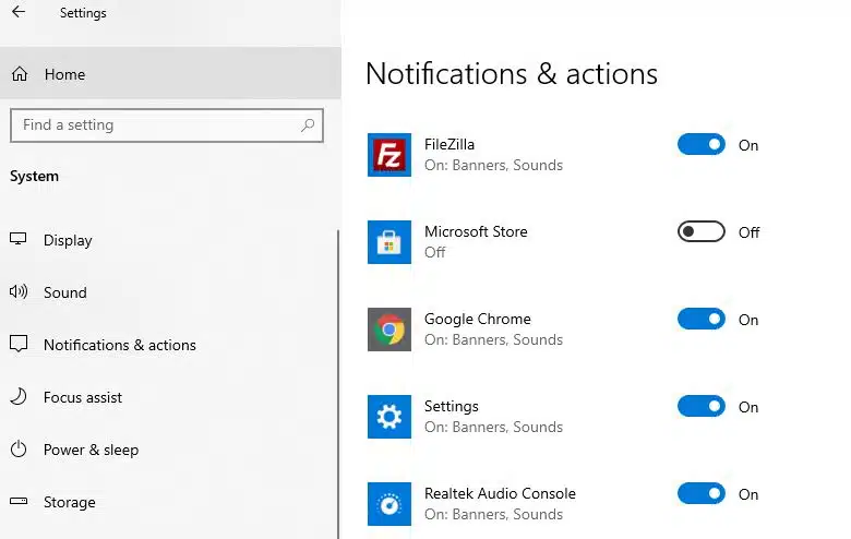 turn off Microsoft Store notifications