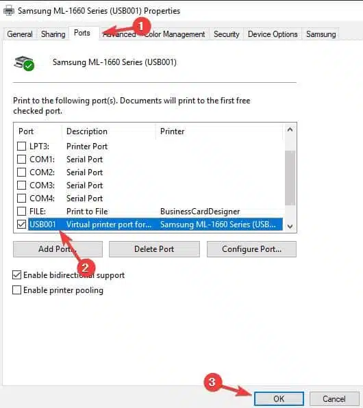 Configure printer port properly