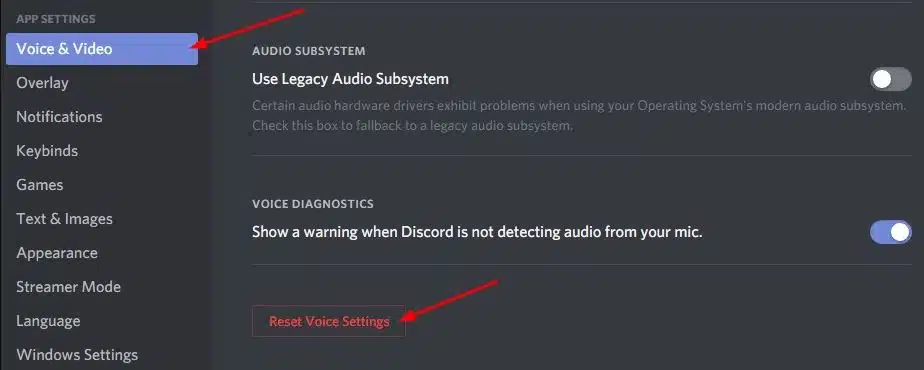 Reset the Voice Settings on Discord