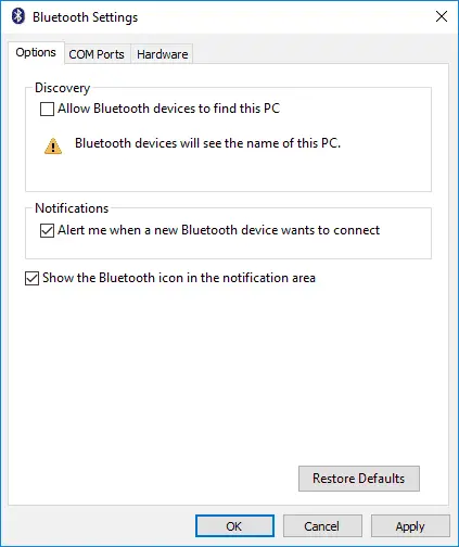 Show the Bluetooth icon
