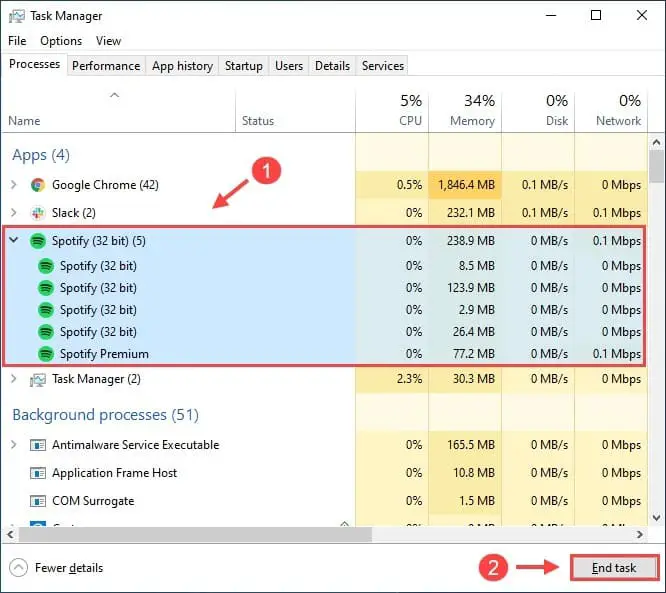 kill Spotify task on taskmanager