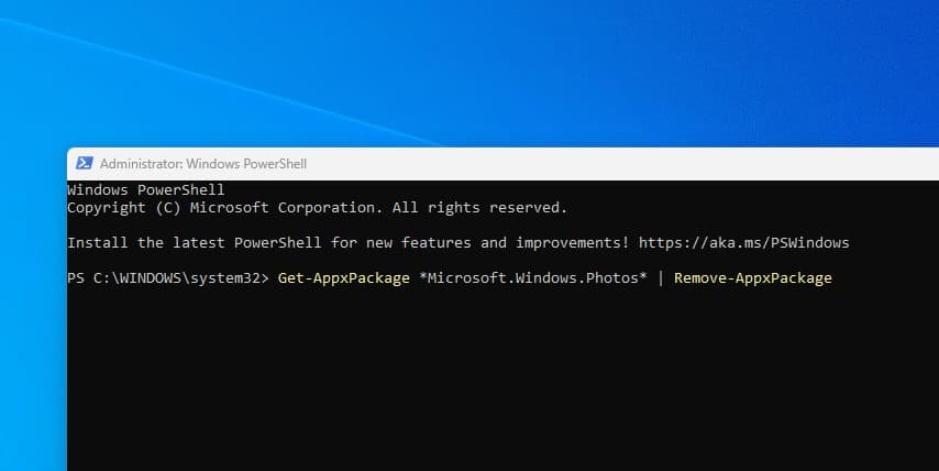 command to remove photos app