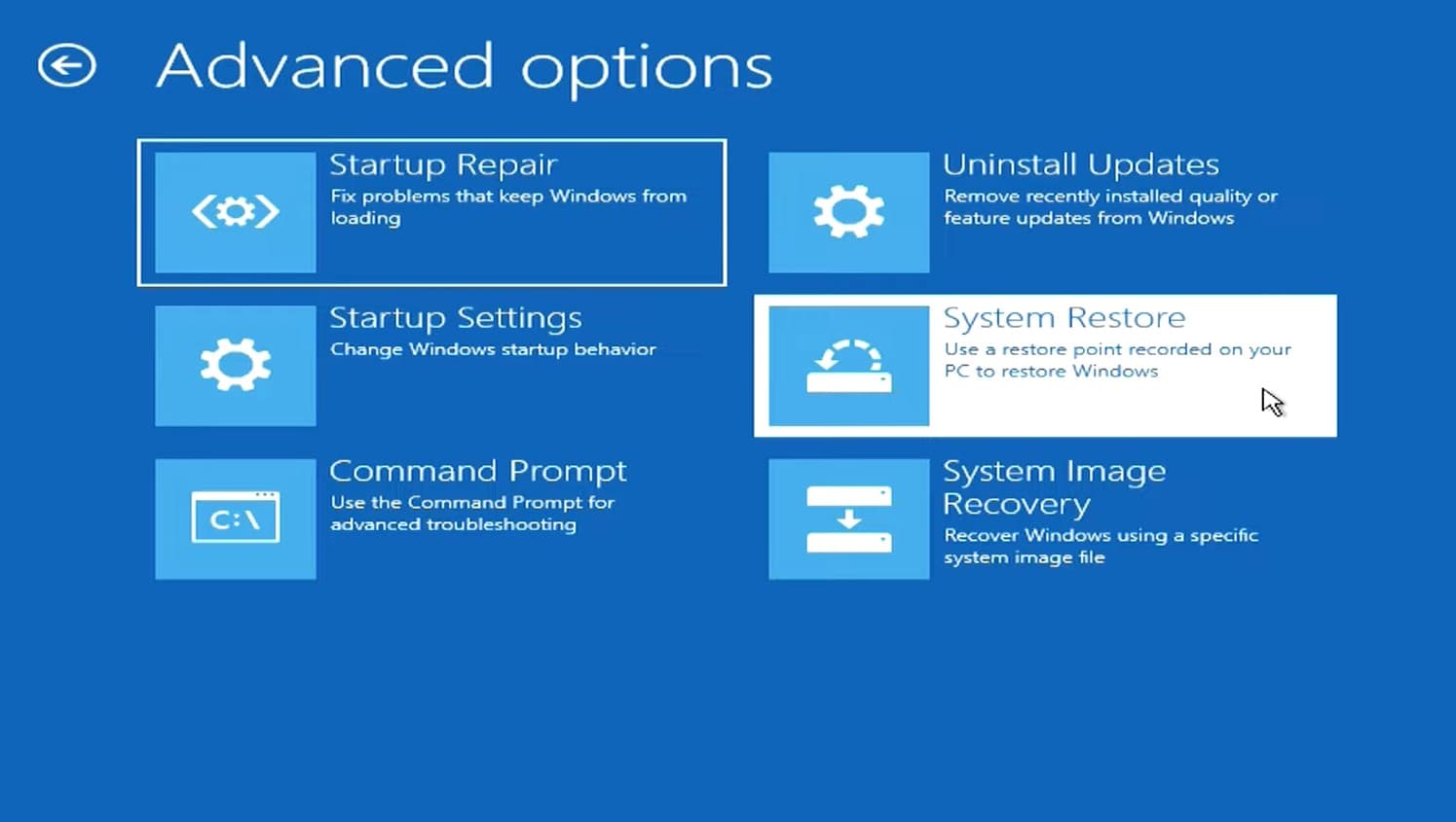 System Restore in Advanced options