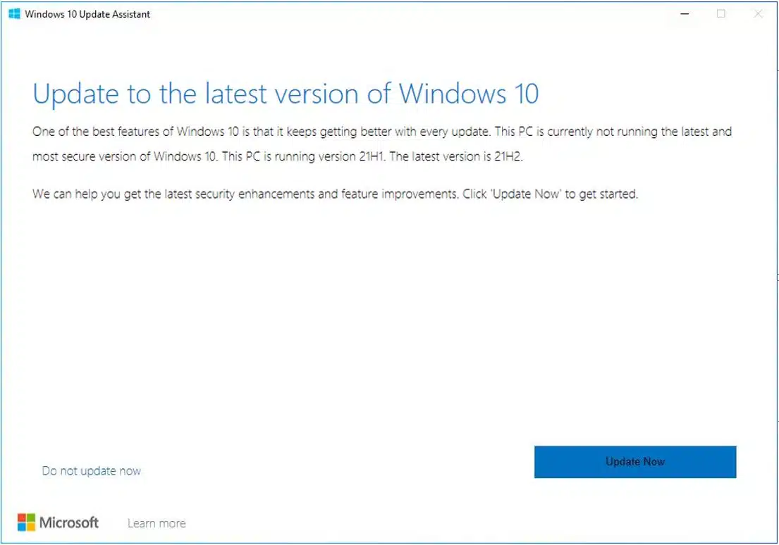 windows 10 21H2 update assistant