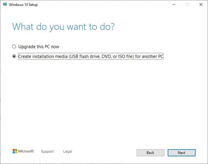 Create installation media option