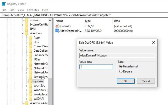 Regedit AllowDomainPINLogon