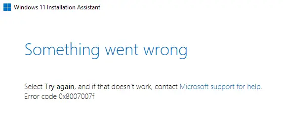 Windows 11 error code 0x8007007f