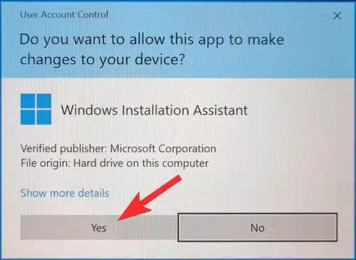 Windows 11 installation assistant UAC
