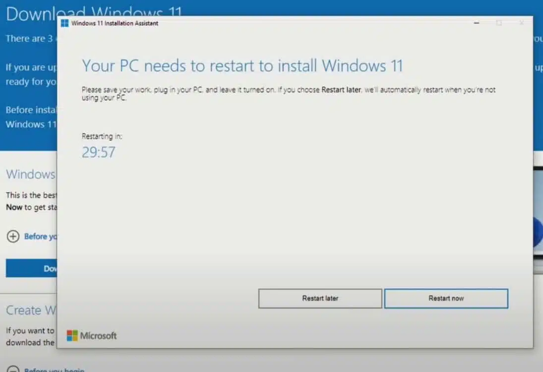 windows 11 installation assistant restart now