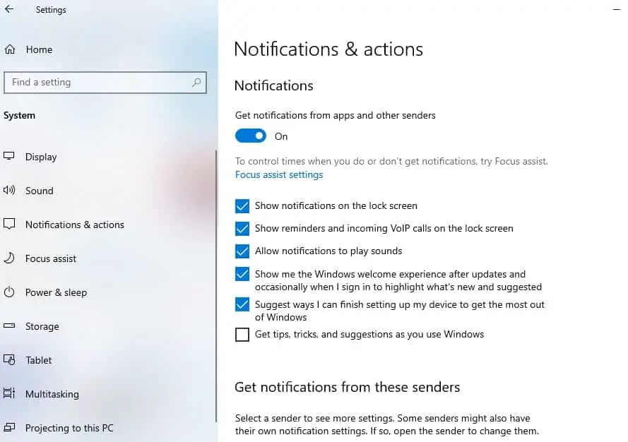 Disable Notifications & actions