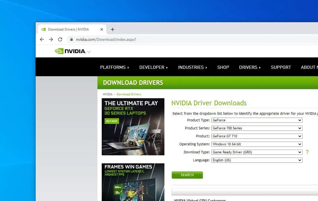 NVIDIA driver download 