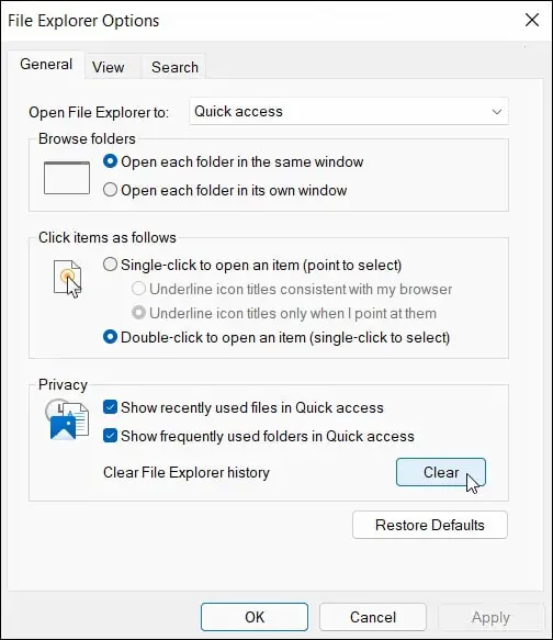 Delete file explorer cache