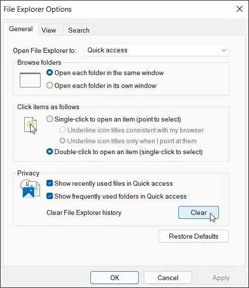 Delete file explorer cache