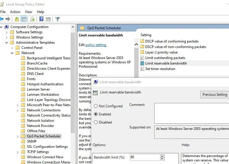 Adjust your network bandwidth settings