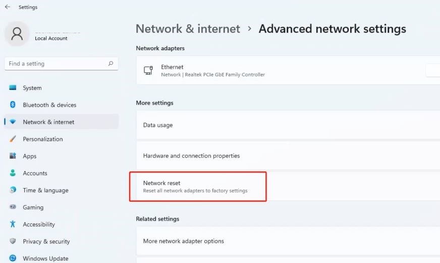 Network reset windows 11