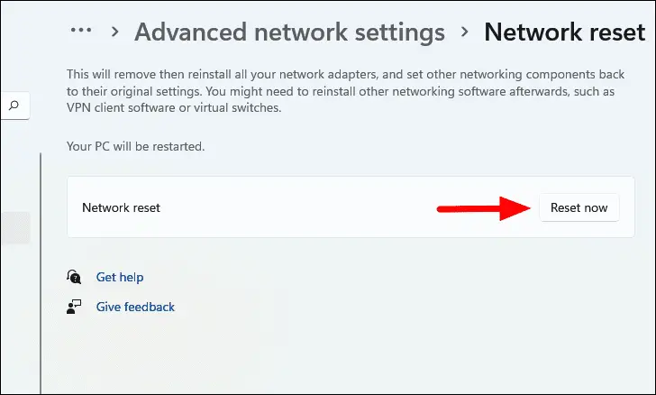 Network reset windows 11