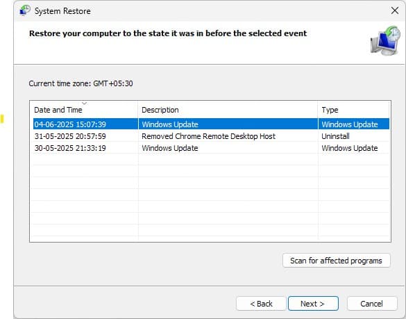 Select latest Restore point