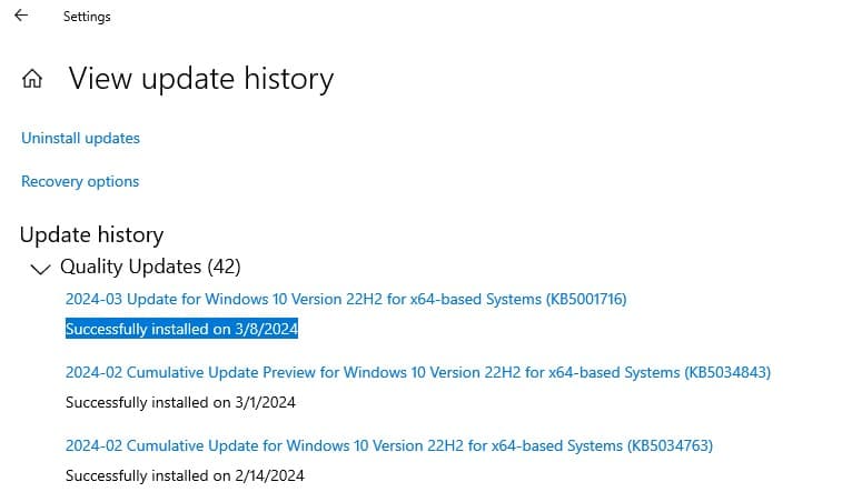 Windows 10 KB5001716 installed