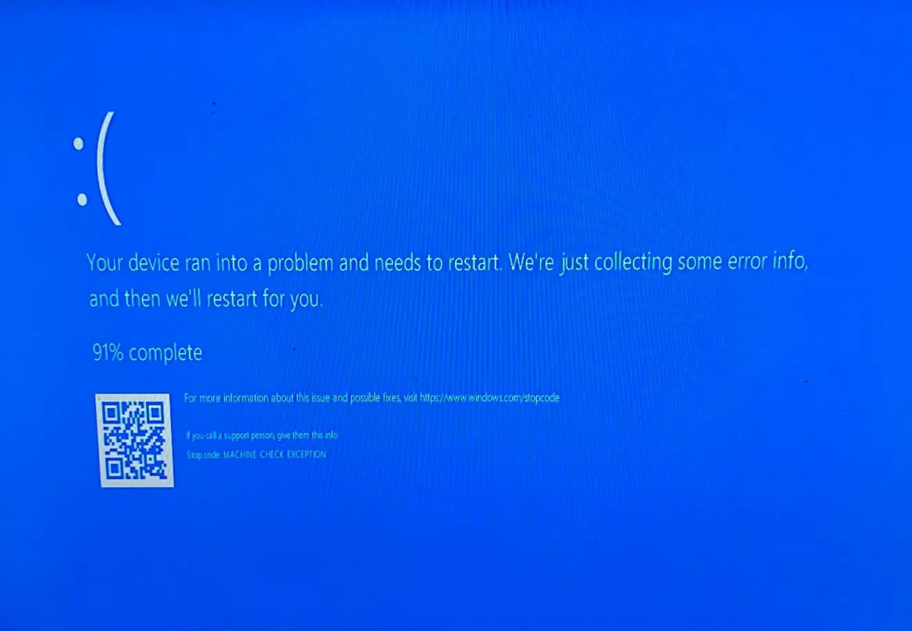 Solved: Machine check exception windows 10 Blue screen error