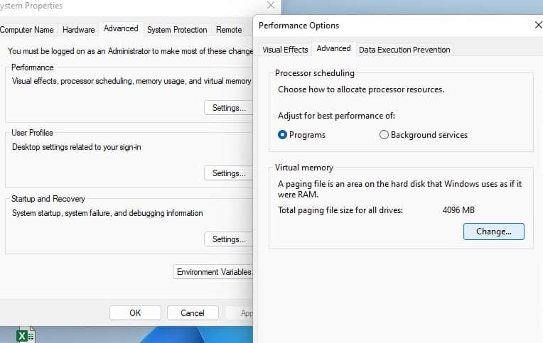 change virtual memory settings