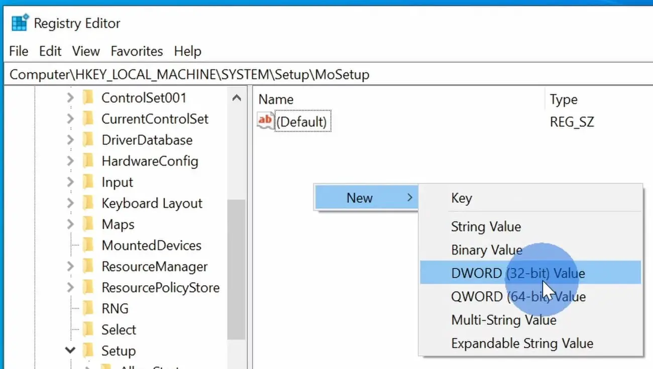 Create new DWORD value