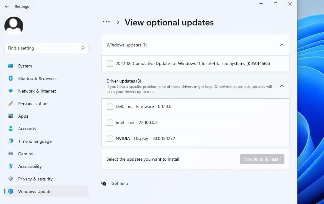 Download optional updates