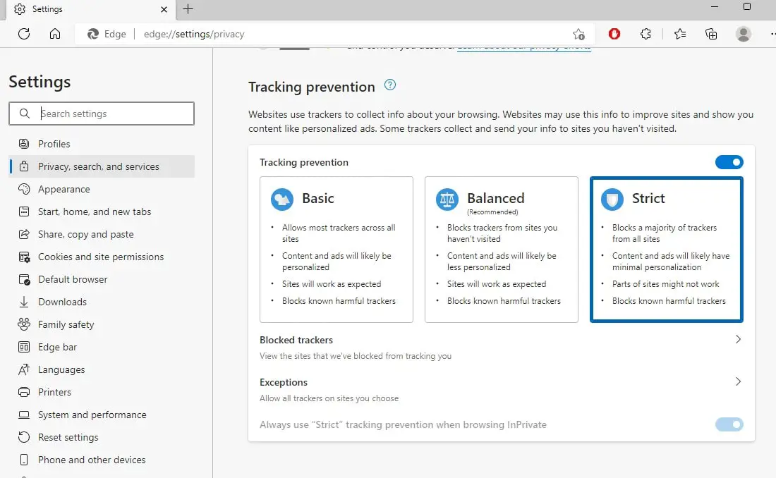 Edge Tracking Prevention