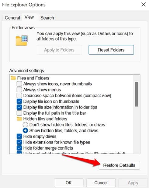 Restore folders defaults