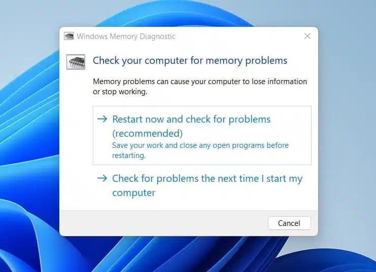 Windows memory diagnostic tool