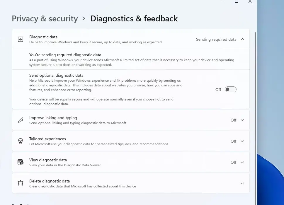 diagnostics and feedback data