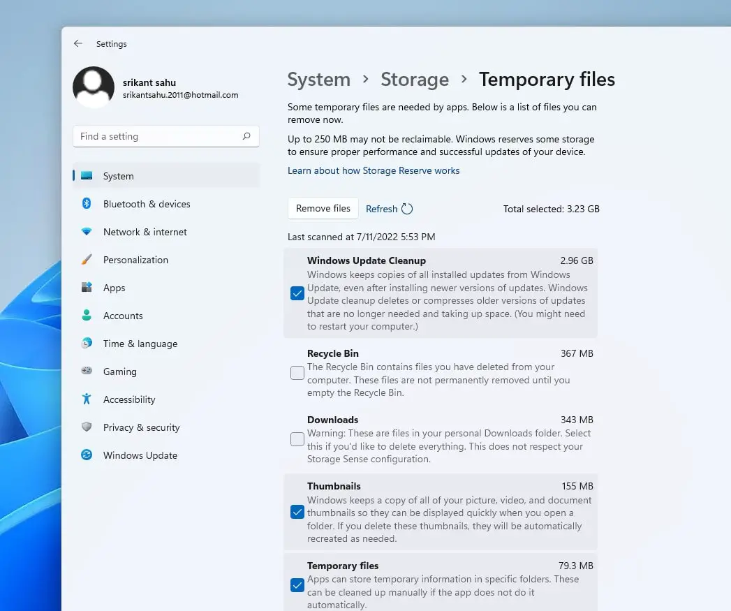 hapus file sementara dari Windows 11