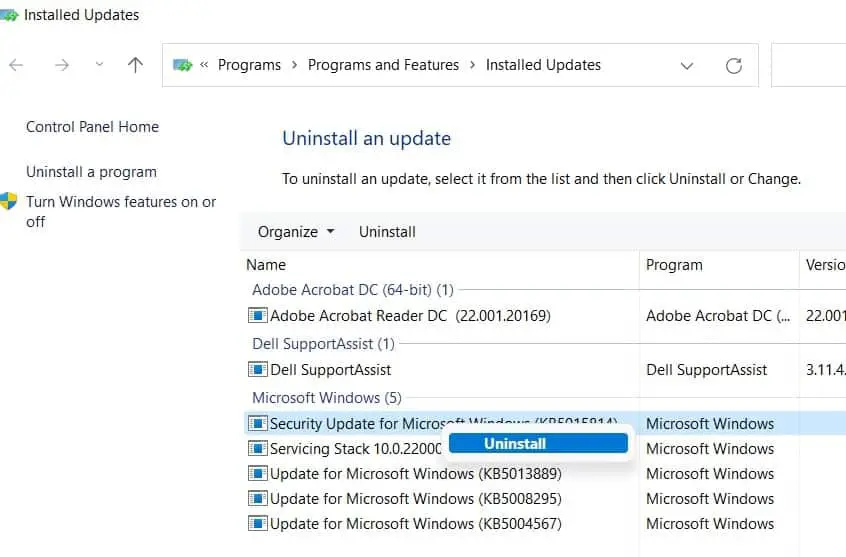 uninstall windows update from safe mode