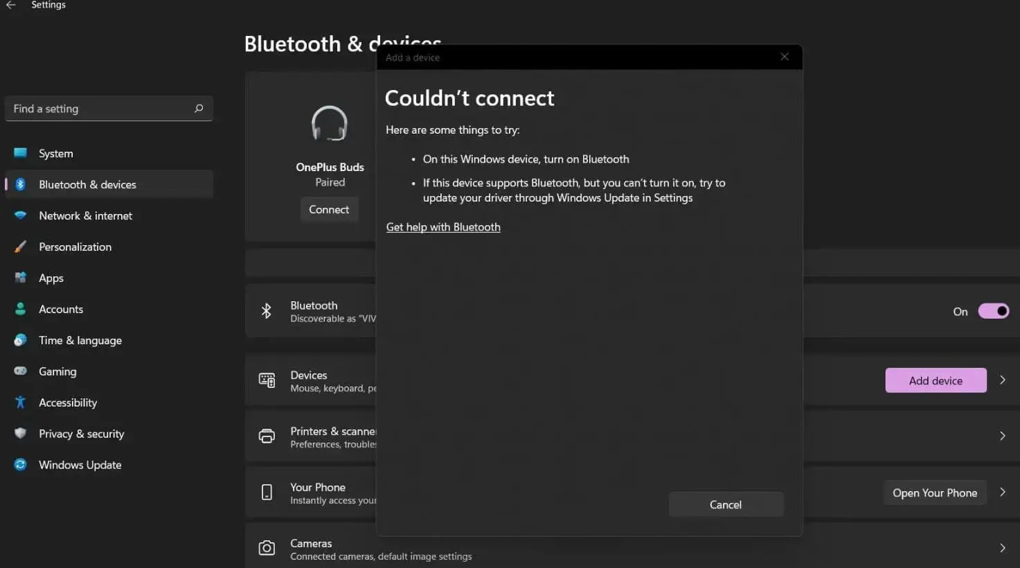 windows 11 Bluetooth not working