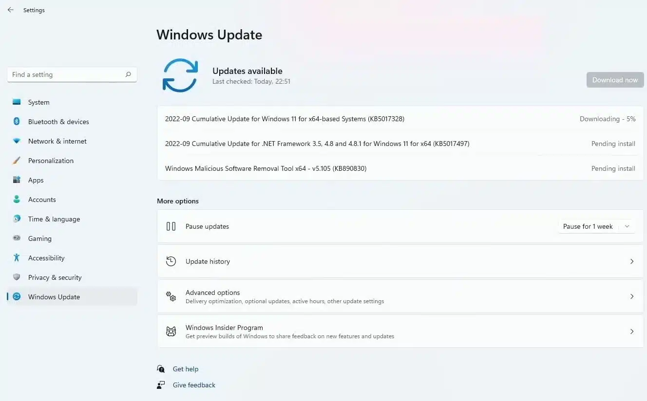 windows 11 update advanced options