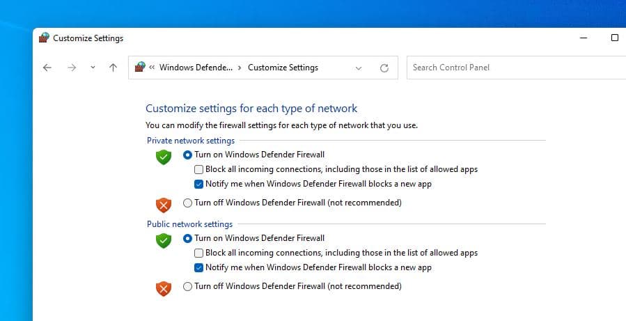 Firewall on windows 10