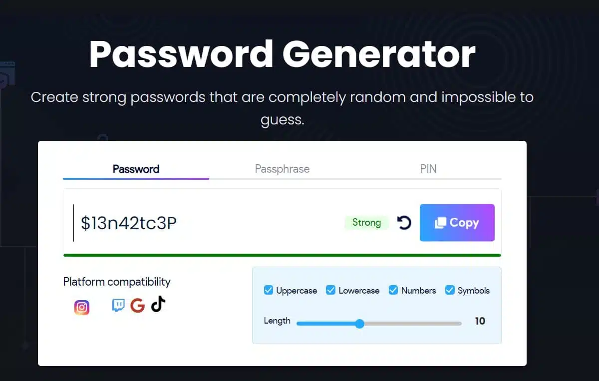 Online password generator