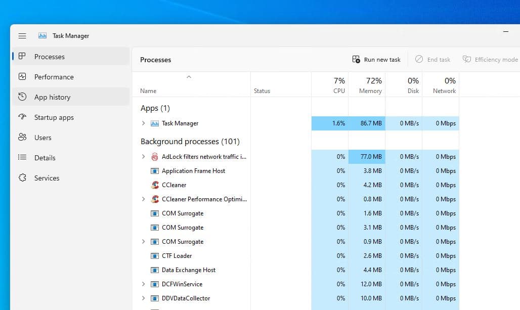 Redesigned task manager on windows 11