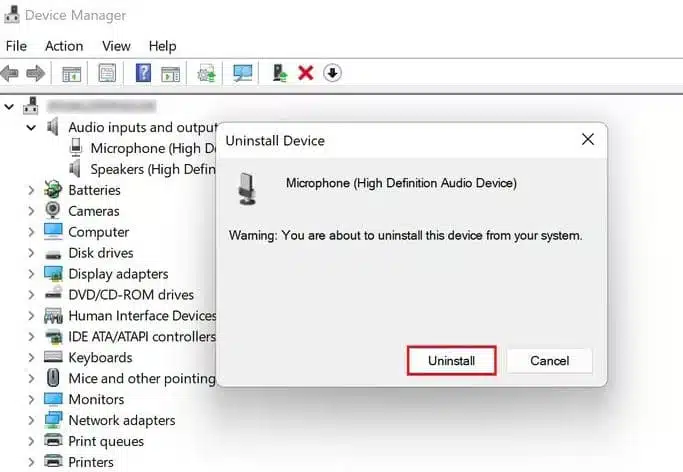 confirm uninstall microphone driver