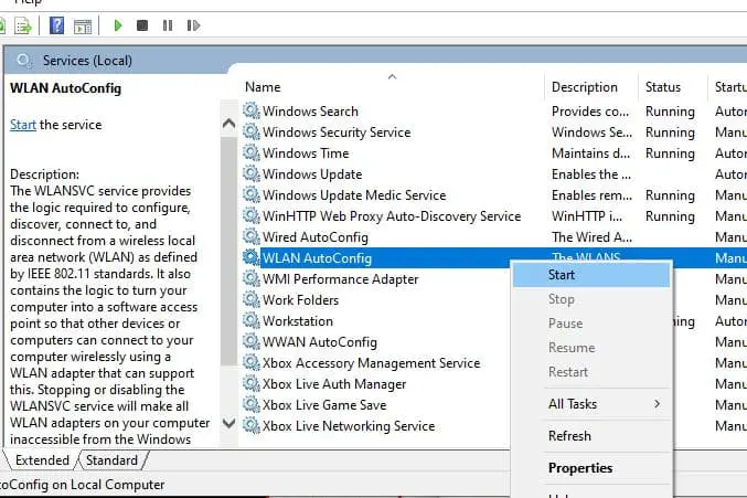 Start WLAN AutoConfig service