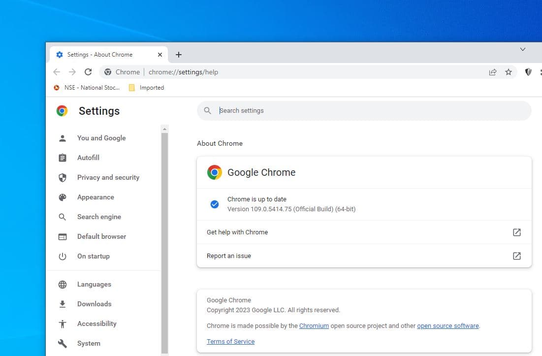 Update Google Chrome 