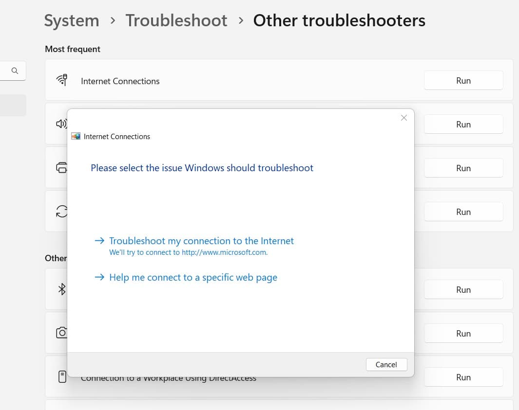 Internet troubleshooter