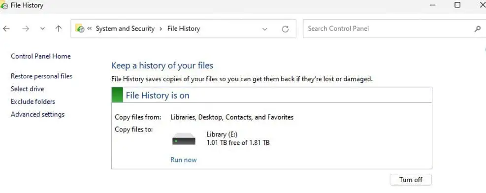 Restore files from file history