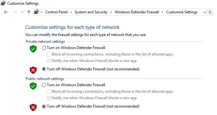 Disable the Windows Firewall