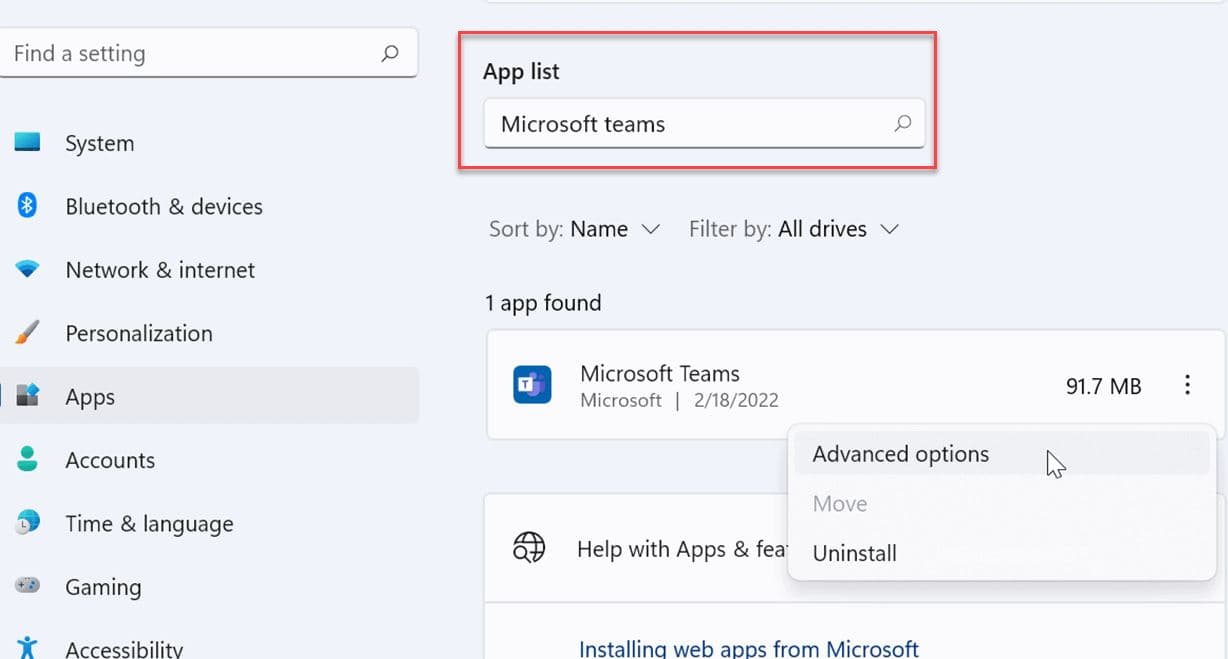 Microsoft teams advanced options
