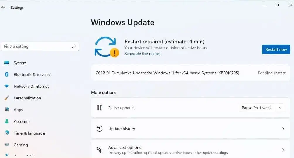 Restart PC to apply windows updates